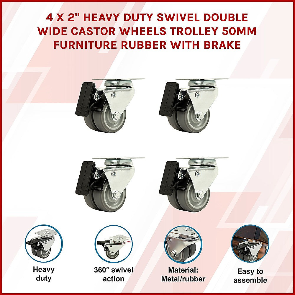 Ladders & Scaffolding: 4x 2 Inch Heavy Duty Swivel Castor Wheels 50mm Brake