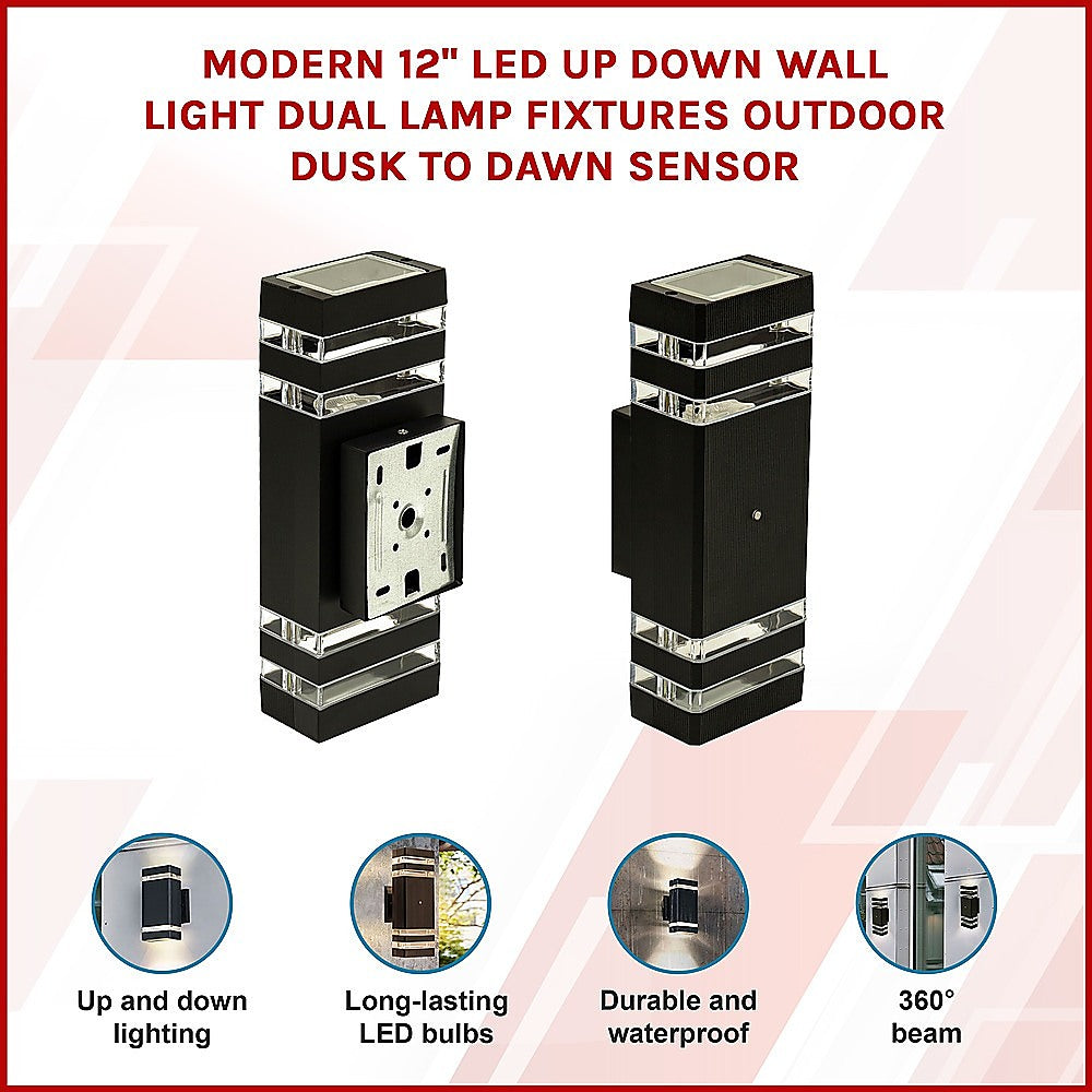 Gardening Accessories: Modern 12 Inch LED Up Down Wall Light Dual Lamp with Dusk to Dawn Sensor