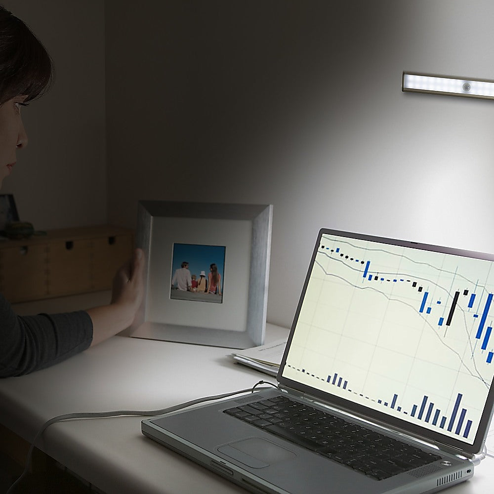 Night Lights & Ambient Lighting: 2 x 46 LED Stick-on Wireless Under Cabinet Light Rechargeable Motion Sensor Closet Lamp