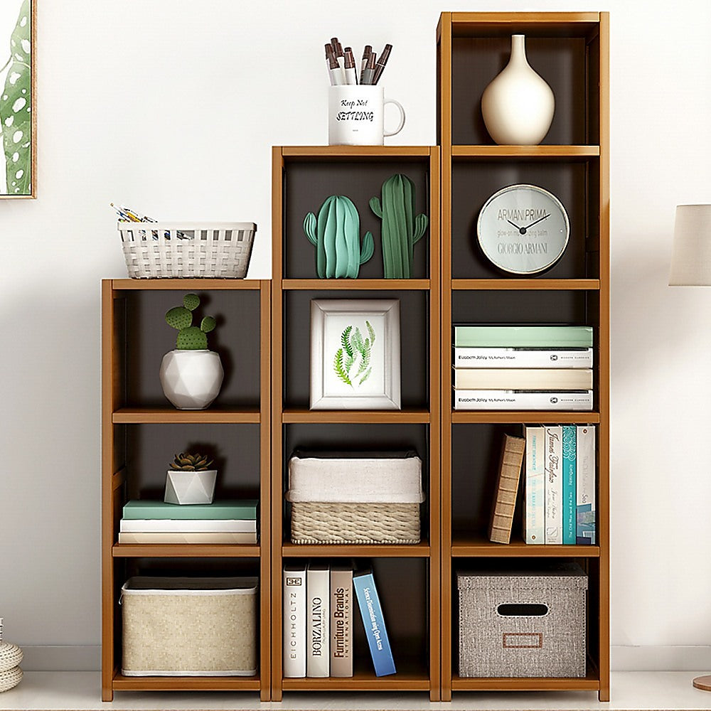 3 Piece Bamboo Adjustable Shelf Set – Bookcase Display Storage Rack Stand