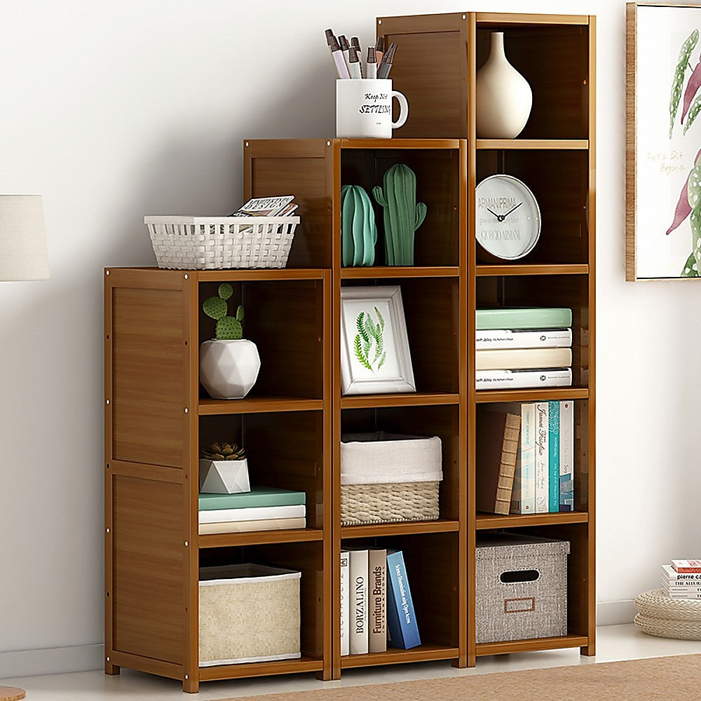 3 Piece Bamboo Adjustable Shelf Set – Bookcase Display Storage Rack Stand