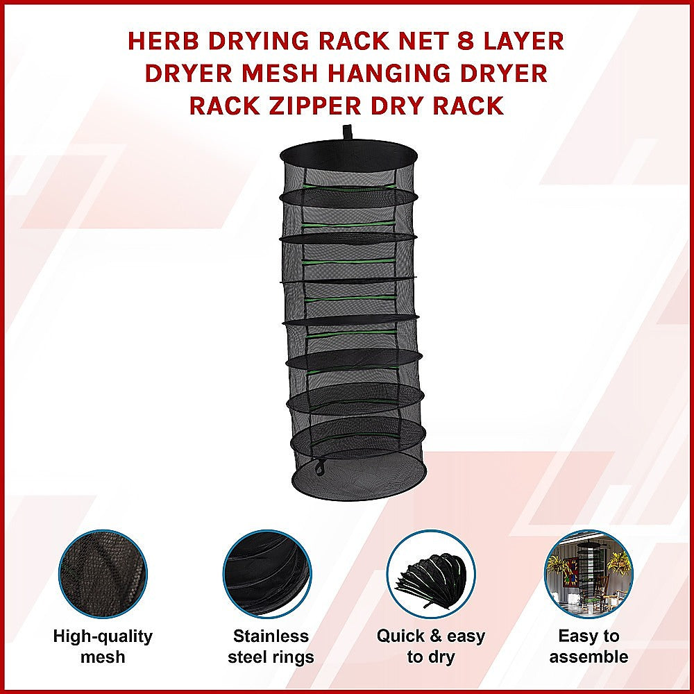 Gardening Accessories: Herb Drying Rack Net 8 Layer Dryer Mesh Hanging Dryer Rack Zipper Dry Rack