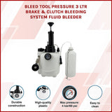 Masonry Tools: Bleed Tool Pressure 3 ltr Brake & Clutch Bleeding System Fluid Bleeder