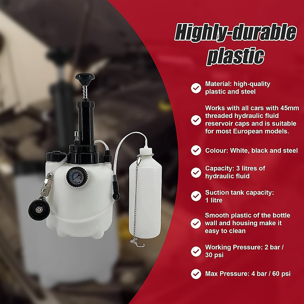 Masonry Tools: Bleed Tool Pressure 3 ltr Brake & Clutch Bleeding System Fluid Bleeder