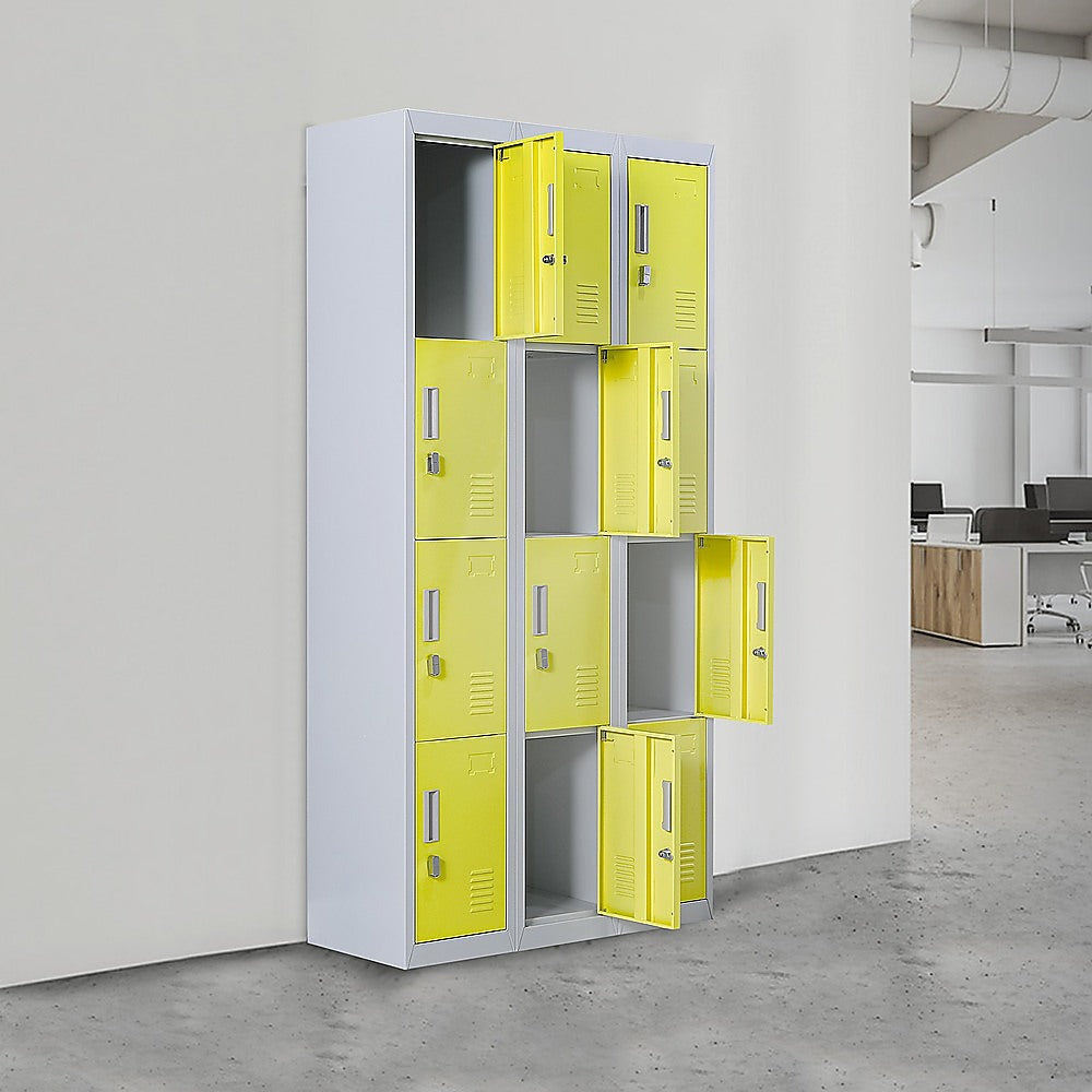 Storage Cabinets & Lockers: 12-Door Locker for Office Gym Shed School Home Storage - Standard Lock with 2 Keys
