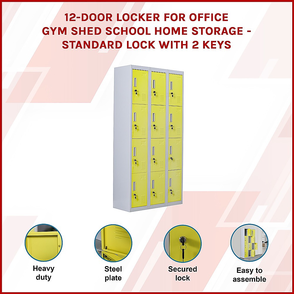 Storage Cabinets & Lockers: 12-Door Locker for Office Gym Shed School Home Storage - Standard Lock with 2 Keys