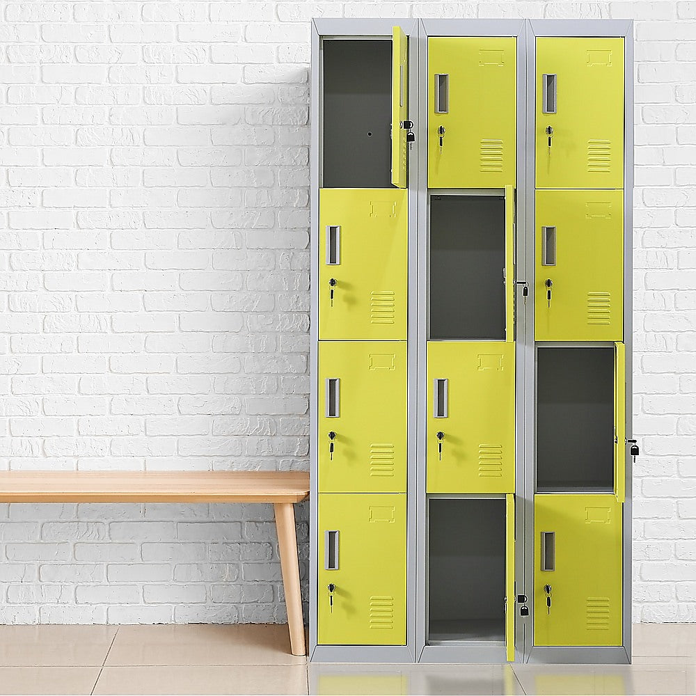 Storage Cabinets & Lockers: 12-Door Locker for Office Gym Shed School Home Storage - Standard Lock with 2 Keys