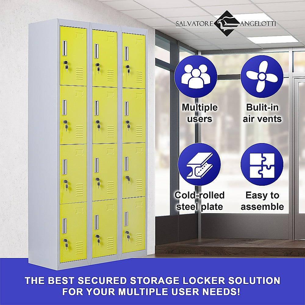 Storage Cabinets & Lockers: 12-Door Locker for Office Gym Shed School Home Storage - Standard Lock with 2 Keys