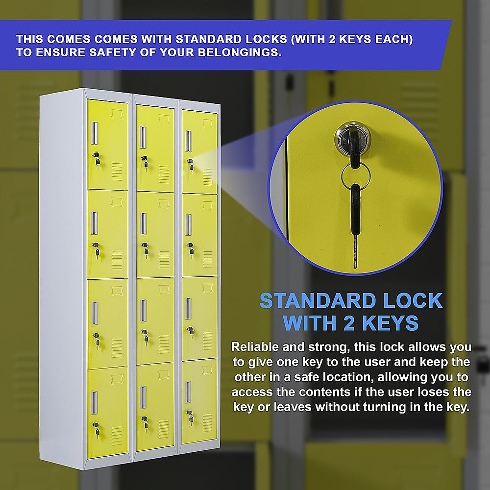 Storage Cabinets & Lockers: 12-Door Locker for Office Gym Shed School Home Storage - Standard Lock with 2 Keys