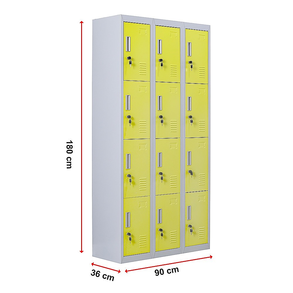 Storage Cabinets & Lockers: 12-Door Locker for Office Gym Shed School Home Storage - Standard Lock with 2 Keys
