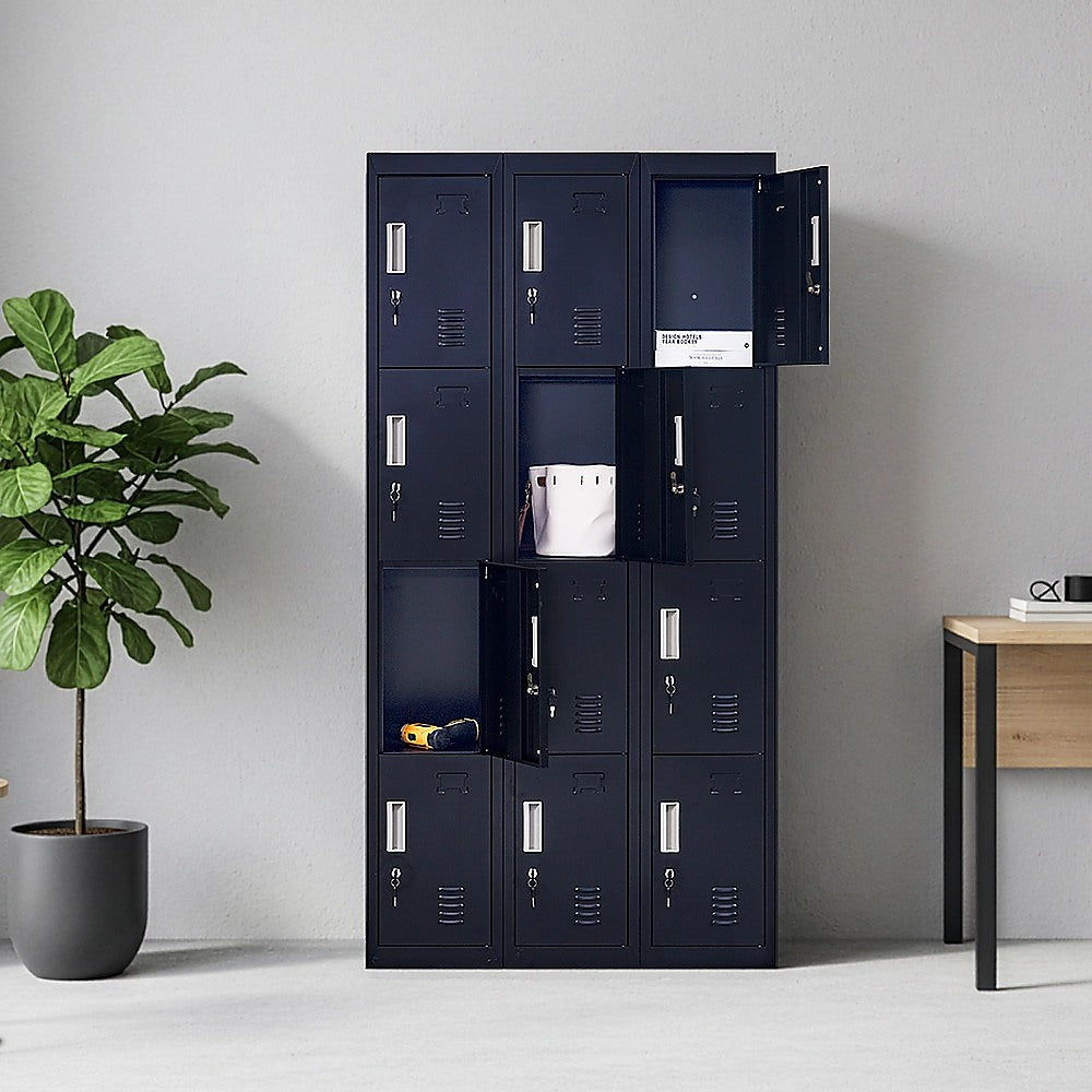 Storage Cabinets: 12-Door Locker for Office Gym Shed School Home Storage - Standard Lock with Keys