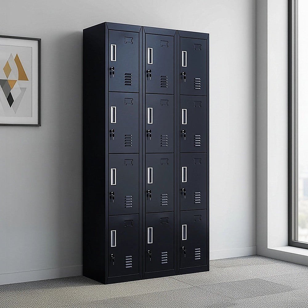 Storage Cabinets: 12-Door Locker for Office Gym Shed School Home Storage - Standard Lock with Keys