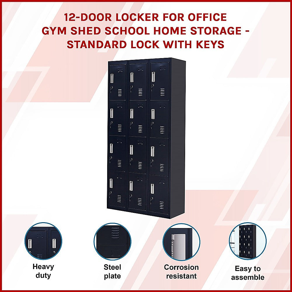Storage Cabinets: 12-Door Locker for Office Gym Shed School Home Storage - Standard Lock with Keys