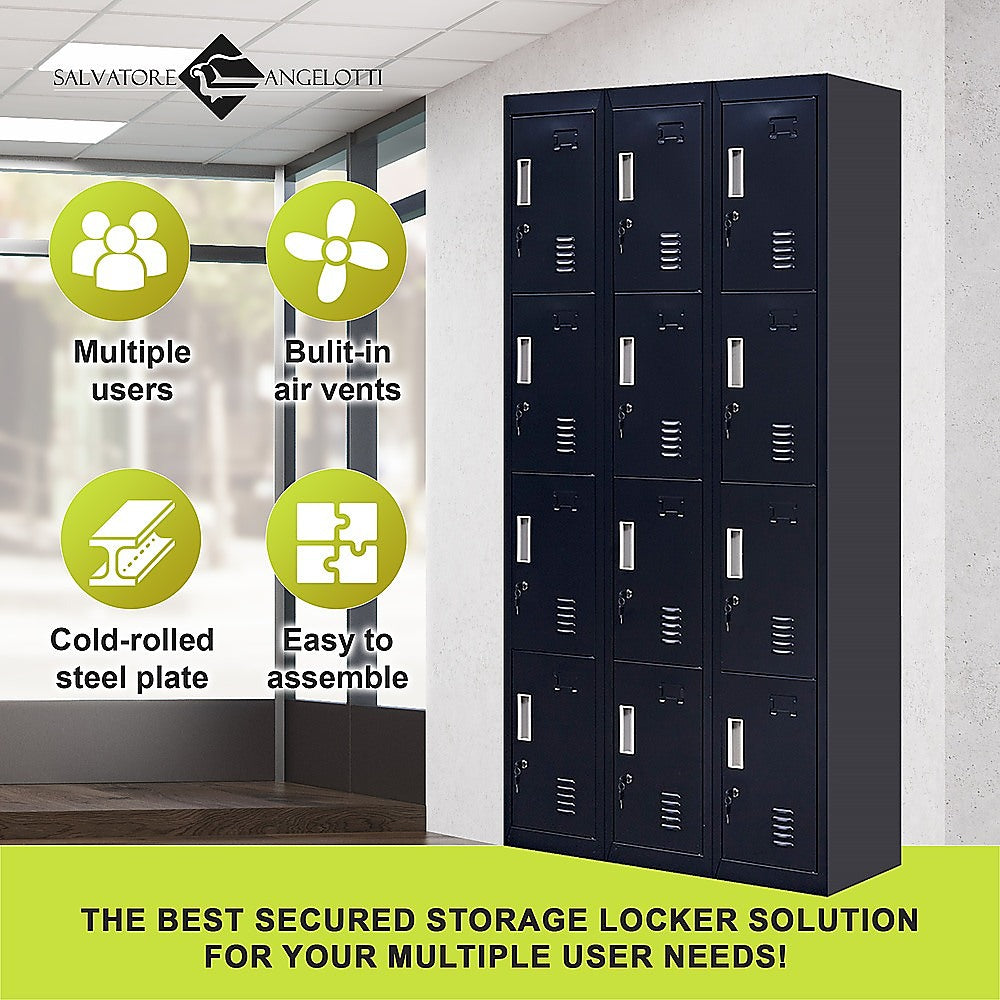 Storage Cabinets: 12-Door Locker for Office Gym Shed School Home Storage - Standard Lock with Keys
