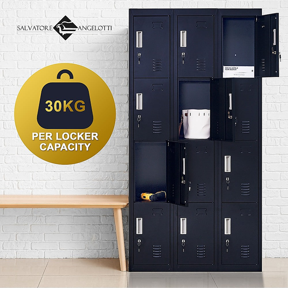 Storage Cabinets: 12-Door Locker for Office Gym Shed School Home Storage - Standard Lock with Keys