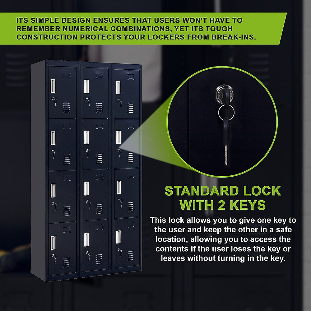 Storage Cabinets: 12-Door Locker for Office Gym Shed School Home Storage - Standard Lock with Keys