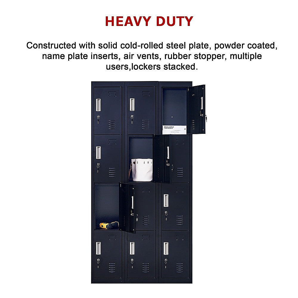 Storage Cabinets: 12-Door Locker for Office Gym Shed School Home Storage - Standard Lock with Keys
