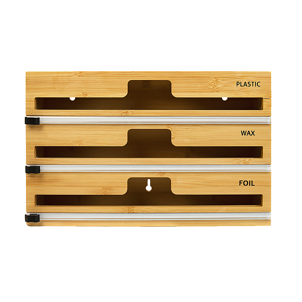 Kitchen Utensils: 3 Grids Bamboo Food Wrap Dispenser Cutter Foil Cling Film Storage Holder Box Kitchen