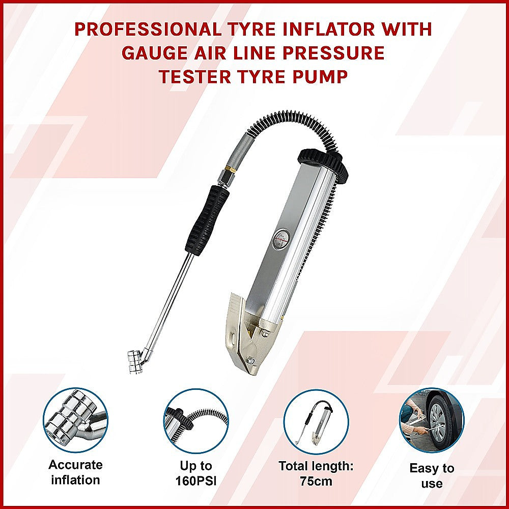 Masonry Tools: Professional Tyre Inflator with Gauge Air Line Pressure Tester Tyre Pump