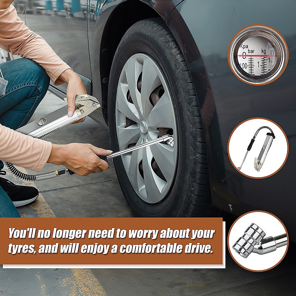 Masonry Tools: Professional Tyre Inflator with Gauge Air Line Pressure Tester Tyre Pump