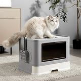 Cat Litter: Jumbo Hooded Cat Litter Box Tray Pet Kitty Toilet for Large Cats w Hair Grooming