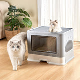 Cat Litter: Jumbo Hooded Cat Litter Box Tray Pet Kitty Toilet for Large Cats w Hair Grooming