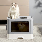 Cat Litter: Jumbo Hooded Cat Litter Box Tray Pet Kitty Toilet for Large Cats w Hair Grooming