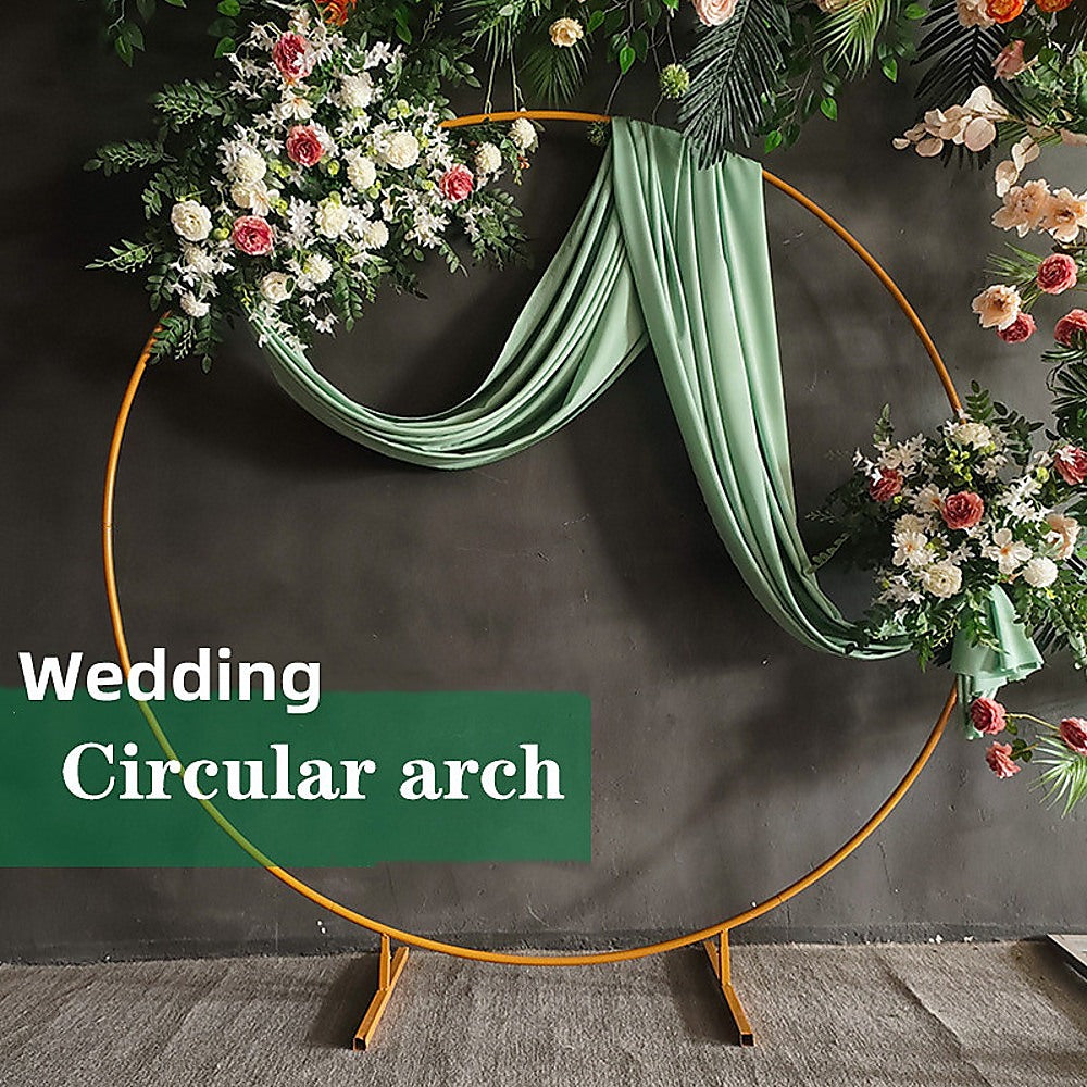 Gardening Accessories: 3M Gold Wedding Hoop Round Circle Arch Backdrop Flower Display Stand Frame Background