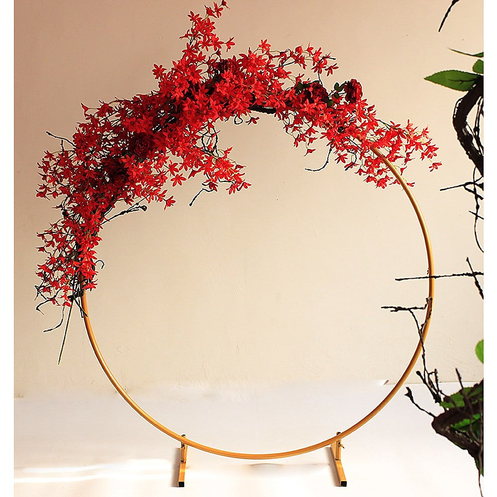 Gardening Accessories: 3M Gold Wedding Hoop Round Circle Arch Backdrop Flower Display Stand Frame Background