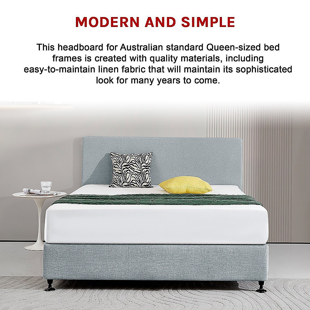 Headboards: Linen Fabric Queen Bed Deluxe Headboard Bedhead - Stone Grey
