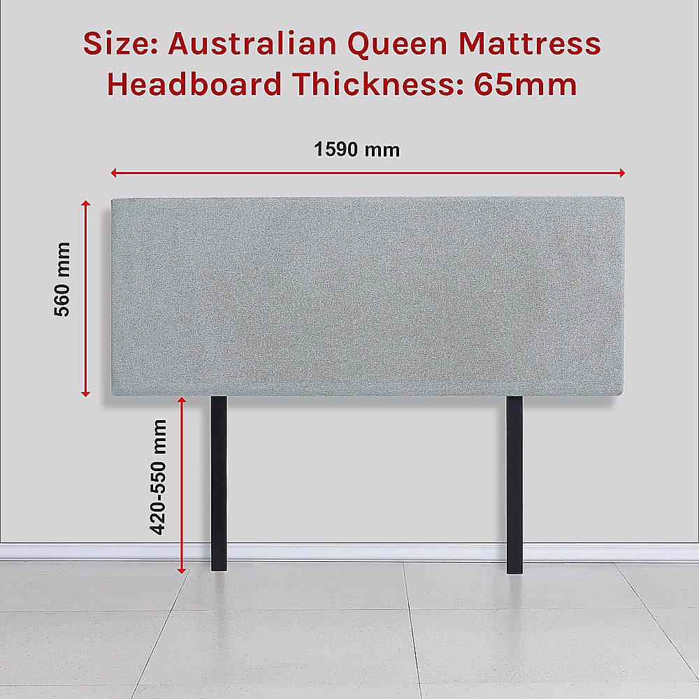 Headboards: Linen Fabric Queen Bed Deluxe Headboard Bedhead - Stone Grey