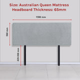 Headboards: Linen Fabric Queen Bed Deluxe Headboard Bedhead - Stone Grey