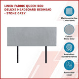 Headboards: Linen Fabric Queen Bed Deluxe Headboard Bedhead - Stone Grey