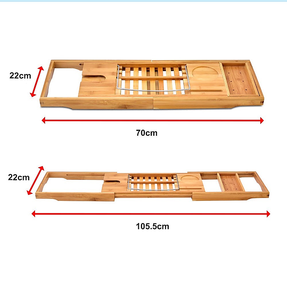 Bathroom Bamboo Bath Caddy Wine Glass Holder Table Tray Bathtub Rack Soap Shelf