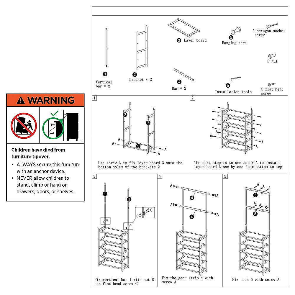 Coat Racks: Large Wooden 5 Tiers Hat Coat Stand Clothes Shoe Rack Hanger Hooks Shelf Storage