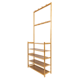 Coat Racks: Large Wooden 5 Tiers Hat Coat Stand Clothes Shoe Rack Hanger Hooks Shelf Storage