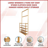 Coat Racks: Large Wooden 5 Tiers Hat Coat Stand Clothes Shoe Rack Hanger Hooks Shelf Storage