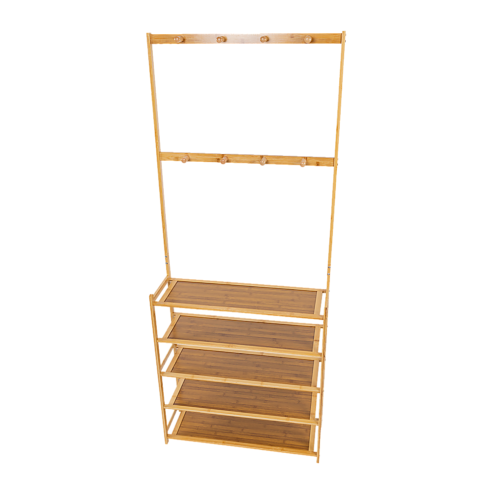 Coat Racks: Large Wooden 5 Tiers Hat Coat Stand Clothes Shoe Rack Hanger Hooks Shelf Storage