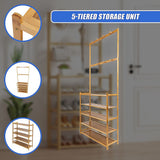 Coat Racks: Large Wooden 5 Tiers Hat Coat Stand Clothes Shoe Rack Hanger Hooks Shelf Storage