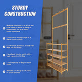 Coat Racks: Large Wooden 5 Tiers Hat Coat Stand Clothes Shoe Rack Hanger Hooks Shelf Storage