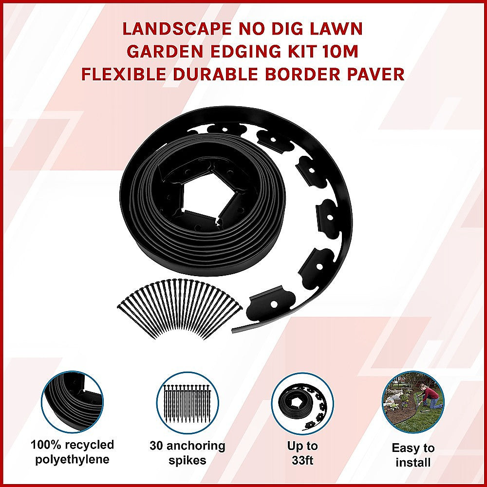 Gardening Accessories: Landscape No Dig Lawn Garden Edging Kit 10m Flexible Durable Border Paver