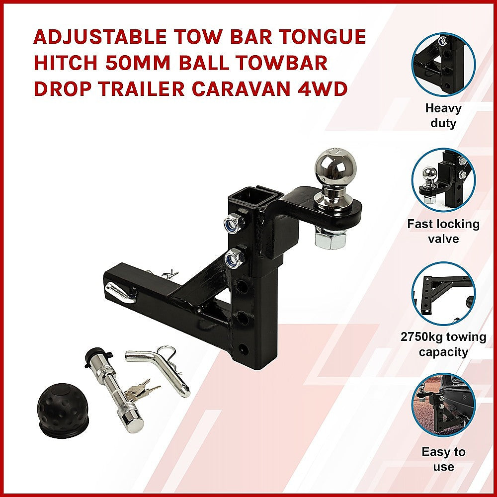 Masonry Tools: Adjustable Tow Bar Tongue Hitch 50mm Ball Drop for Trailer Caravan