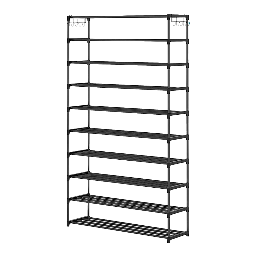Shoe Storage: 10-Tier Metal Shoe Rack Black  Large 50-Pair Shoe Storage Organiser Shelf