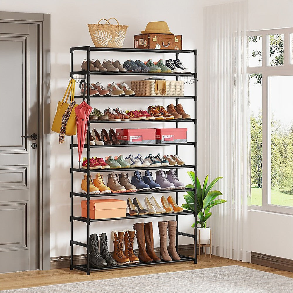 Shoe Storage: 10-Tier Metal Shoe Rack Black  Large 50-Pair Shoe Storage Organiser Shelf
