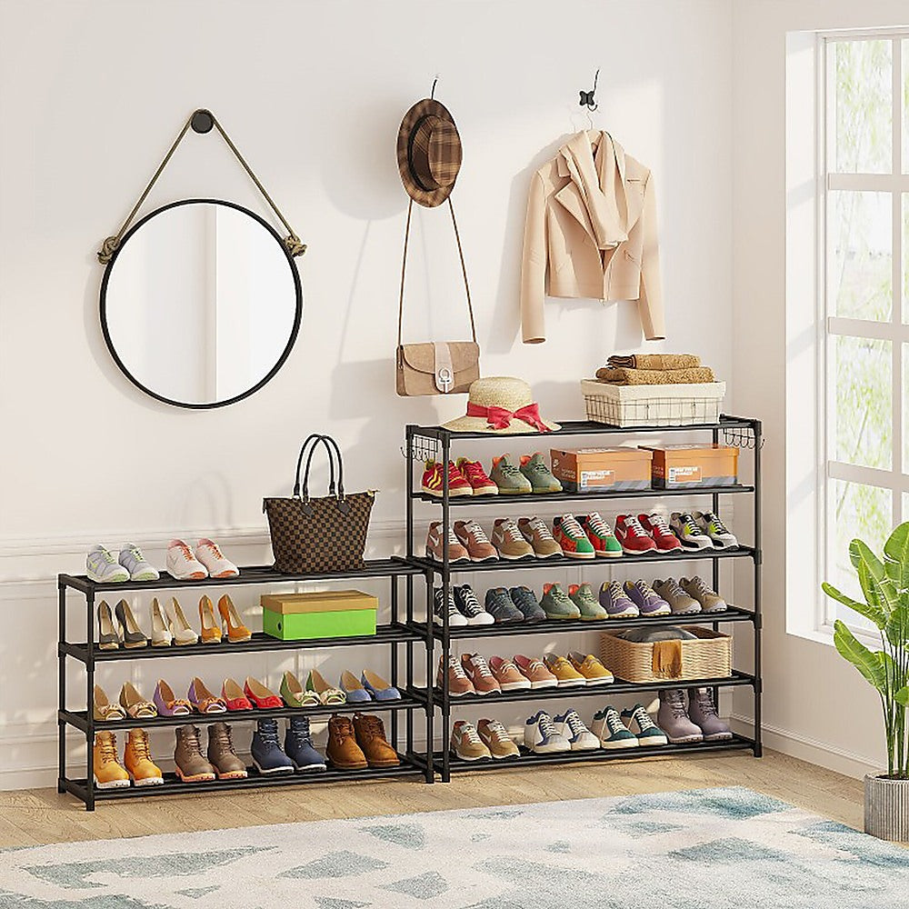 Shoe Storage: 10-Tier Metal Shoe Rack Black  Large 50-Pair Shoe Storage Organiser Shelf