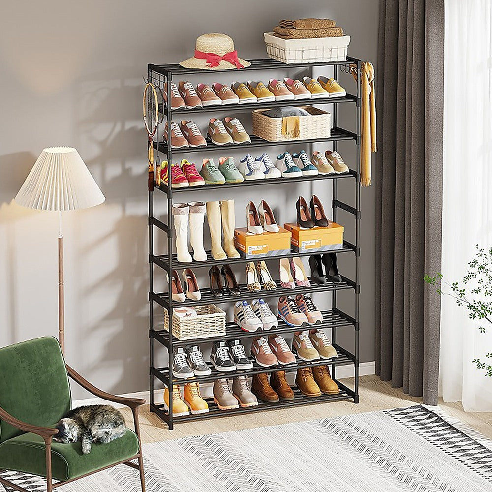 Shoe Storage: 10-Tier Metal Shoe Rack Black  Large 50-Pair Shoe Storage Organiser Shelf