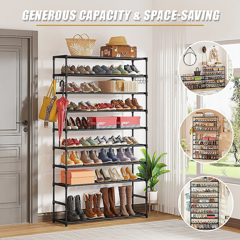 Shoe Storage: 10-Tier Metal Shoe Rack Black  Large 50-Pair Shoe Storage Organiser Shelf