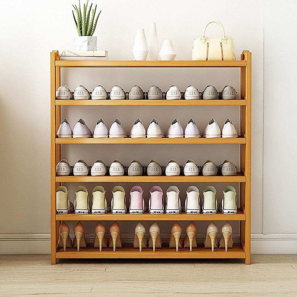 Shoe Storage: 6 Layers Natural Wood Bamboo Shelf Entryway Storage Shoe Rack Home Furniture