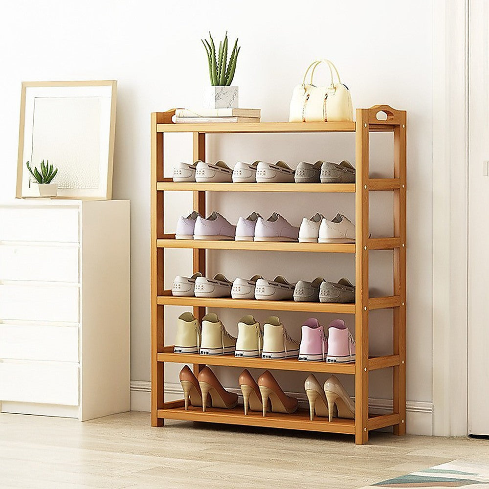 Shoe Storage: 6 Layers Natural Wood Bamboo Shelf Entryway Storage Shoe Rack Home Furniture