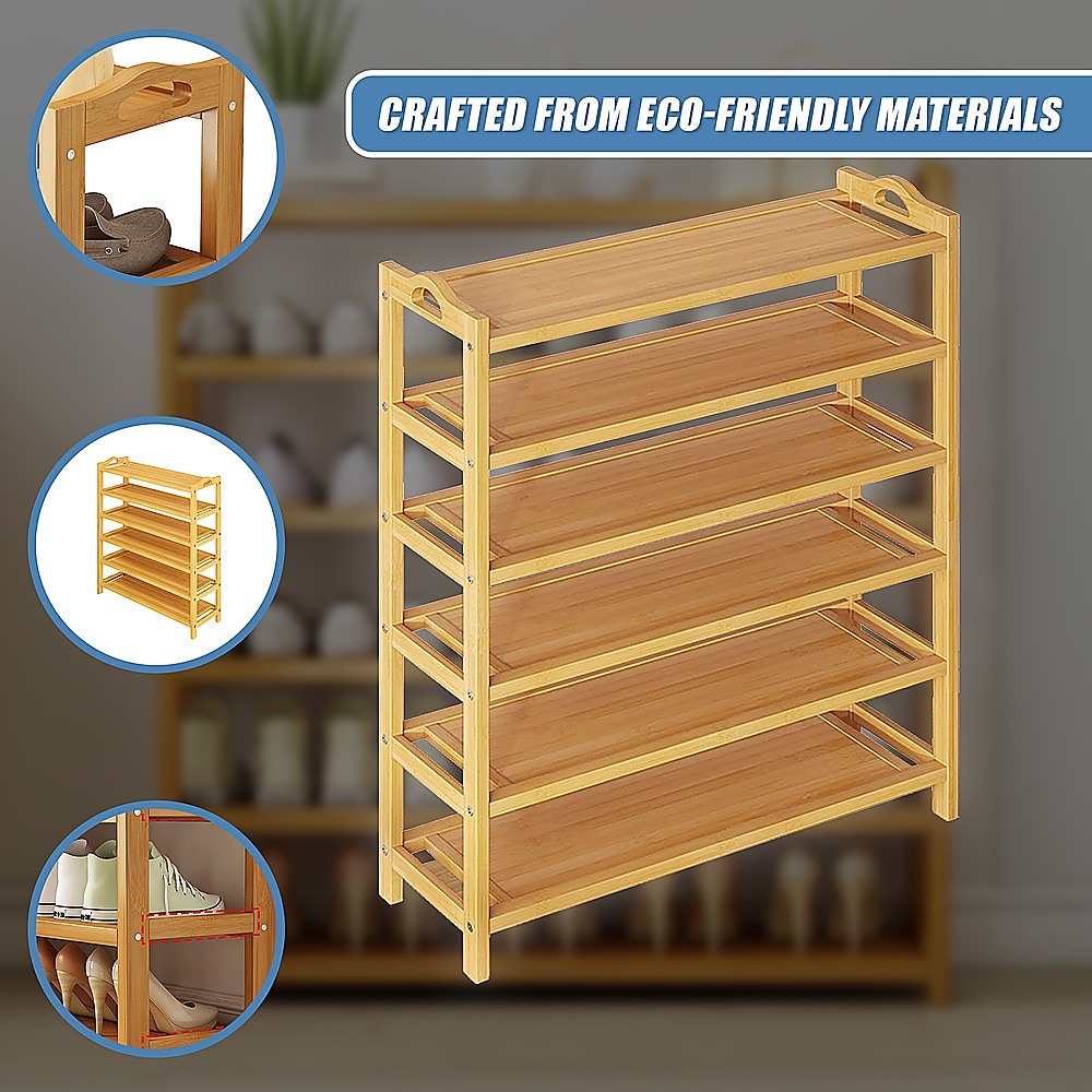 Shoe Storage: 6 Layers Natural Wood Bamboo Shelf Entryway Storage Shoe Rack Home Furniture